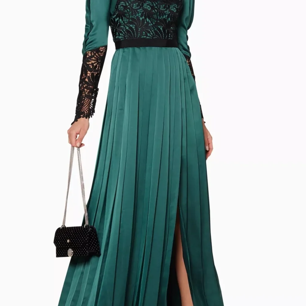 Self-Portrait Teal and Black Long Sleeve Dress - Picture 3 of 7